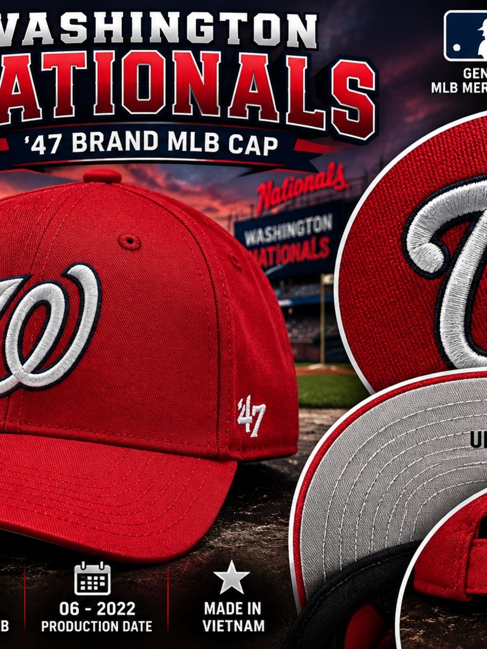 47 Brand Washington Nationals Red Baseball Hat with White Embroidered 'W'